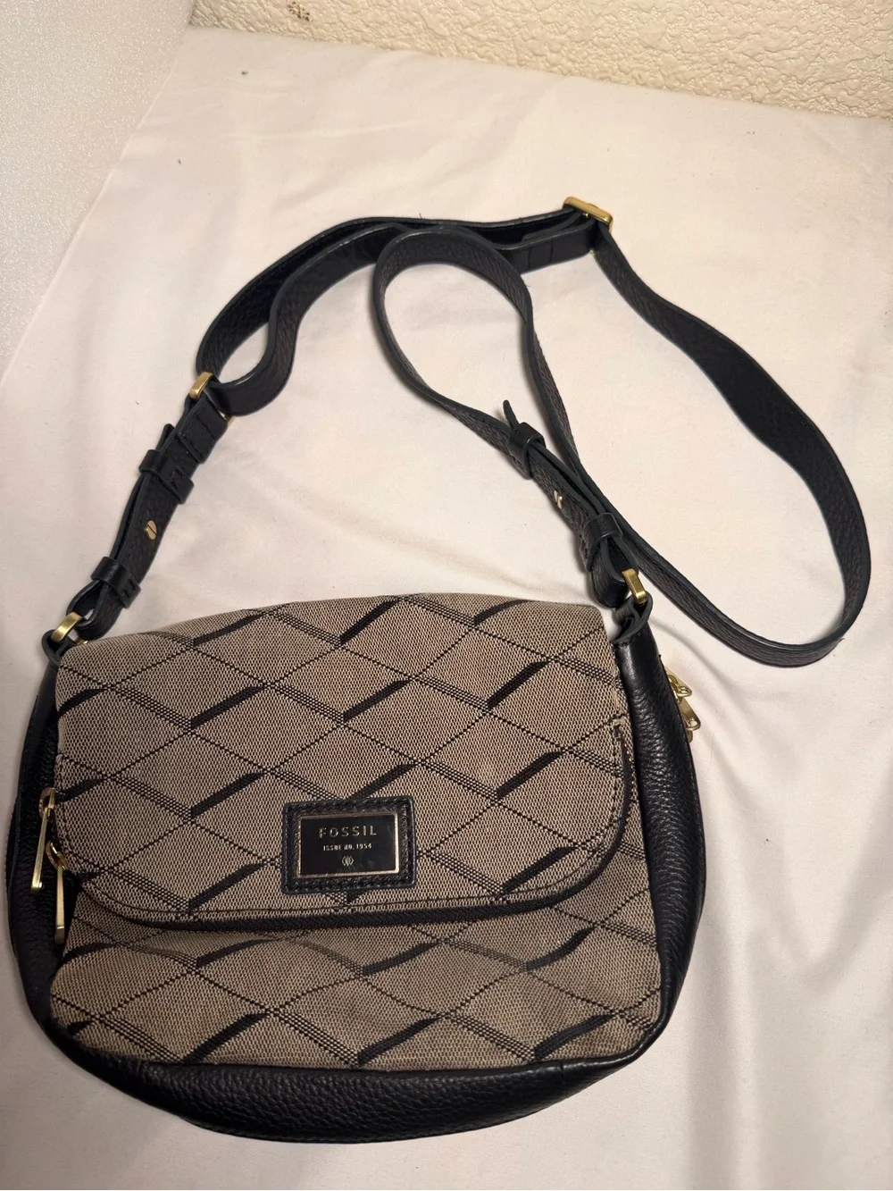 Fossil Taupe Patterned Crossbody with Black Trim